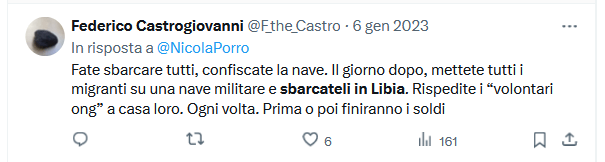 Federico Castrogiovanni contro i migranti. Governo Meloni